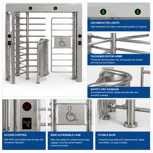 Tourniquet pleine hauteur en acier inoxydable avec lecteur RFID et déverrouillage d'urgence pour portique d'accès fauteuils roulants, idéal pour les communautés résidentielles et les bâtiments gouvernementaux - Product Image 5