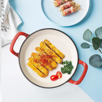 Petite poêle à frire en fonte émaillée antiadhésive à double poignée, plaque de cuisson, poêle à frire, compatible gaz et induction