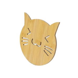 Lingyue Wooden <b>Cat</b> Coaster Natural Wood Color Cartoon Shape Heat Insulating <b>Mat</b> For Teacup Coffee Cup Desktop Use - Product Image 1