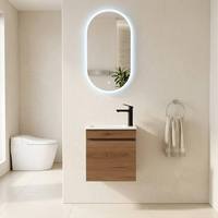 Petit meuble-lavabo moderne en bois flottant avec miroir LED ovale, écologique, pour usage hospitalier et appartements européens secondaires