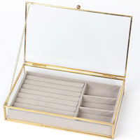 Boîte de rangement pour bijoux en verre avec cadre en laiton doré de luxe moderne, avec double couvercle pour fleurs pressées, boîte décorative en verre