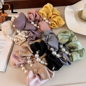 <span class=keywords><strong>PL</strong></span> оптовая продажа однотонная атласная ткань жемчужные эластичные резинки для волос аксессуары жемчужные шелковые атласные резинки для волос для женщин - Product Image 1