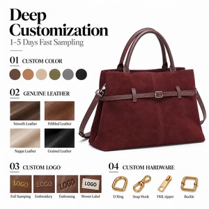 Sac fourre-tout en <span class=keywords><strong>cuir</strong></span> suédé véritable avec poignée supérieure, bandoulière amovible, boucle de <span class=keywords><strong>ceinture</strong></span> avant, logo personnalisé, marque privée, vente en gros - Product Image 5
