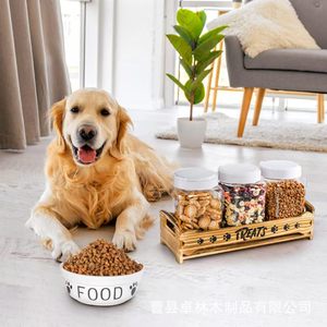 Caja de almacenamiento de madera maciza para artículos para mascotas, caja organizadora de madera multiusos, contenedor de madera para refrigerios y comida para perros. - Product Image 2