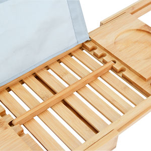 2025 nouvelle livraison de haute qualité fabriqué à la main pliable bambou plateau de bain étanche bambou naturel baignoire Caddy servant salle de bain - Product Image 5