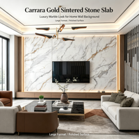 Grande dalle de pierre frittée Carrara Gold brillante, panneau de marbre artificiel pour la décoration de projets hôteliers et commerciaux