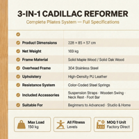 Cadillac de Pilates en Bois d'Érable Premium 3-en-1 avec Reformer et Ensemble de Cinq Pièces - Accessoires Complets Multifonctionnels pour Studio et Domicile