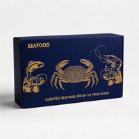 Boîte à fruits de mer de luxe imprimée en feuille d'or, boîte cadeau en carton ondulé bleu marine imperméable pour poissons et crabes surgelés