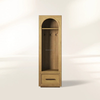 Porte-manteau fin en bois massif français, meuble d'entrée arqué pour petit hall, armoire de vestiaire, unité de rangement d'angle