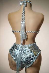 Tenue de soirée argentée Drag Queen avec chapeau brillant paillettes body femmes danseuse discothèque fête gland Costume Liangpian - Product Image 4