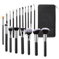 Ensemble de 18 pinceaux de maquillage professionnels de luxe en poils synthétiques, manche en bois, végan, sans cruauté, étui en PU, pour anticernes et crayon à sourcils