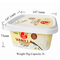 Boîte à biscuits carrée IML de qualité alimentaire 1L/34oz Boîte à biscuits en plastique Seau à crème glacée carré IML