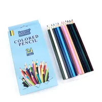 Kit de lápis de madeira coloridos em 12 peças, barril redondo de 7 polegadas, caixa de papel de embalagem para crianças