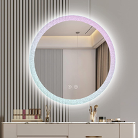 Miroir de salle de bain lumineux anti-buée et réglable, avec cadre rond en acrylique à effet d'ondulation coloré, miroir LED multicolore à intensité variable