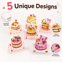 Kartu Ucapan Ulang Tahun Kue Kawaii Set 5 Desain Cetak Kertas Seni Kartu Ucapan Pesta Lucu Grosir