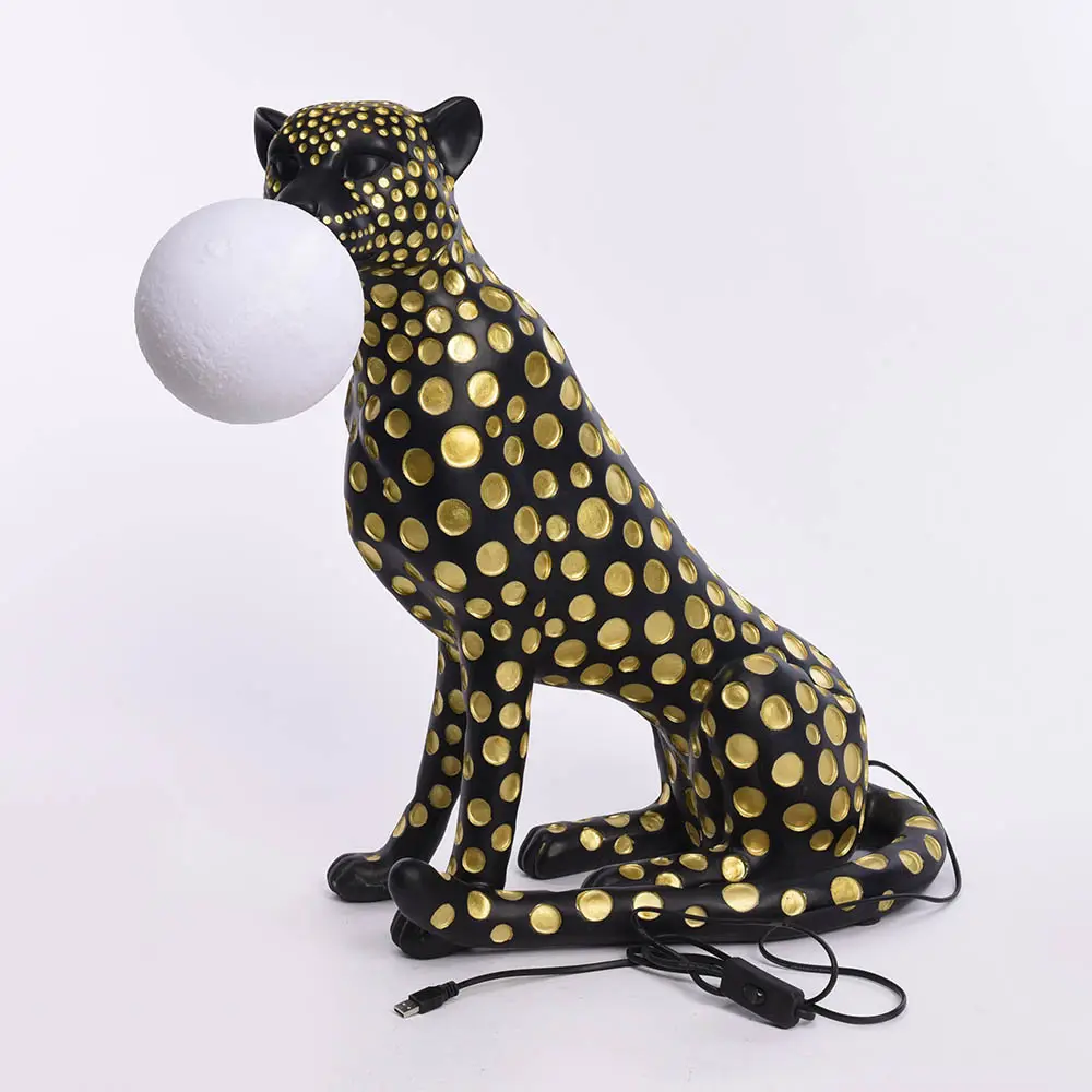 Art créatif imprimé animal léopard tacheté résine artisanat décor à la maison Sculpture avec lampe ornements de luxe cadeaux