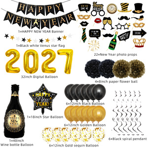 Kit <span class=keywords><strong>de</strong></span> fête du Nouvel An 2027 avec guirlande <span class=keywords><strong>de</strong></span> drapeaux en papier Joyeux Nouvel An, pendentifs spirales, ballons numérotés, décorations <span class=keywords><strong>de</strong></span> ballons <span class=keywords><strong>champagne</strong></span> pour le réveillon du Nouvel An - Product Image 2