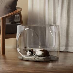 Grande Cage pour chat en plastique transparente avec nid de lit confortable Fournitures pour animaux de compagnie à la mode en forme de rectangle solide dans un emballage en carton - Product Image 4