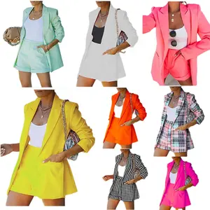 Fashion Ladies Office Wear Formal Suit Casual Business Outfits Two Piece Blazer And Short Set Women