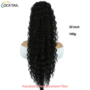 Cola de caballo larga de onda oceánica de 30 pulgadas, extensión de cola de caballo sintética ondulada de agua de fibra Kanekalon sin enredos y desprendimiento <span class=keywords><strong>con</strong></span> cordón - Product Image 2
