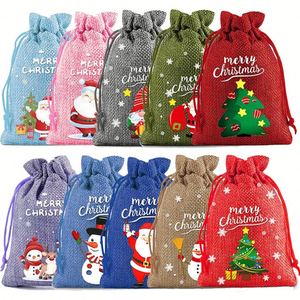 Sac en toile de jute de Noël 10x14cm, sac en lin durable, logo personnalisable, pochette en jute, à utiliser pour les bonbons de Noël, les jouets, l'emballage de cadeaux - Product Image 4