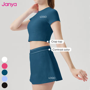 詹雅2025新款运动服女式健身房健身<span class=keywords><strong>2</strong></span>件套高领裁剪上衣和成人<span class=keywords><strong>2</strong></span>合1网球裙瑜伽套装 - Product Image 4