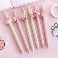 Stylo bille en plastique rose mignon kawaii avec encre gel noire 0,5 mm pour le bureau et l'école