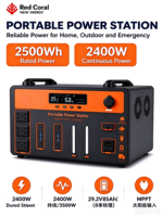 Centrale Électrique Portable OEM 2400W 2500Wh au Lithium Fer Phosphate, Générateur Solaire à Onde Sinusoïdale Pure pour Camping-Car, Voyage, Extérieur et Urgences