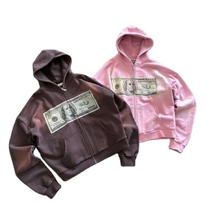 Y2K hommes rétro gothique Hip Hop <span class=keywords><strong>Style</strong></span> à capuche <span class=keywords><strong>Harajuku</strong></span> Dollar imprimé fermeture éclair sweat surdimensionné <span class=keywords><strong>Streetwear</strong></span> hiver numérique lâche - Product Image 1