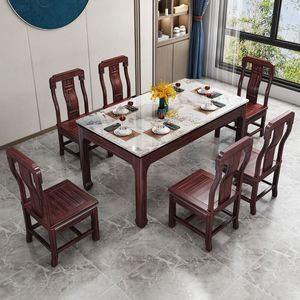 Chinese Style Ebony Solid Wood <b>Dining</b> Table And <b>Chair</b> Set 6 Piece Durable <b>Dining</b> Room Set - Product Image 3