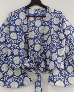 Top corto de algodón hecho a mano para mujer, estilo bohemio, fácil de ajustar, manga larga, estampado Floral, tendencia, prendas de vestir exteriores, Primavera Verano - Product Image 3
