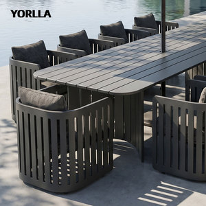 Juego de Muebles de Jardín de Aluminio Personalizables de Lujo, <span class=keywords><strong>Mesa</strong></span> y Sillas con Cojines Impermeables para Exteriores, Hotel, Villa, Patio, Parque, Comedor - Product Image 1