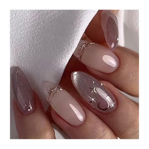 <span class=keywords><strong>Faux</strong></span> <span class=keywords><strong>ongles</strong></span> Oem de haute qualité, logo personnalisé, embouts français dorés transparents de luxe, auto-adhésifs, réutilisables, à presser - Product Image 2