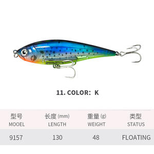 Leurre flottant type crayon 130mm/48g, appât artificiel dur avec hameçons en acier inoxydable pour la pêche en eau douce, en ruisseau, pour poisson-chat, achigan et autres poissons de grande taille, imitation biologique - Product Image 6