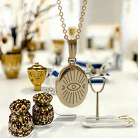 Collier Pendentif Médaillon Ovale Gaovo en Acier Inoxydable Plaqué Or 18K avec Breloque Photo Œil Turc Soleil Lune, Bijou pour Femme, Cadeau