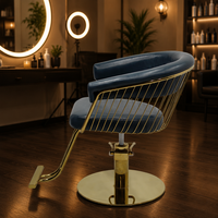 Chaise de salon de coiffure de luxe haut de gamme, base ronde dorée, chaise de coiffage hydraulique réglable pour service de coupe de cheveux