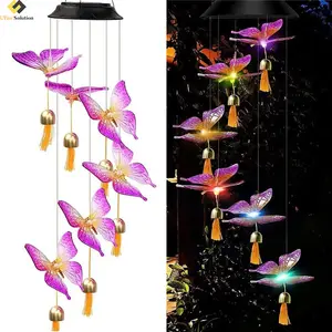 campanas de viento hanging led color-changing power solar bell butterfly memorial light up windchimes wind chimes lamp outdoor