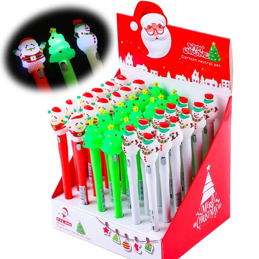 2023 regalo di promozione cartoon cute snowman tree light up christmas led pen