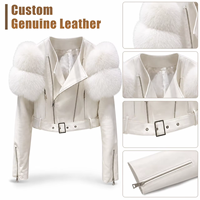 Nouvelle veste en cuir de mouton courte pour femmes, style tendance, veste en cuir véritable de haute qualité, décontractée, style motard, avec fourrure de renard moelleuse