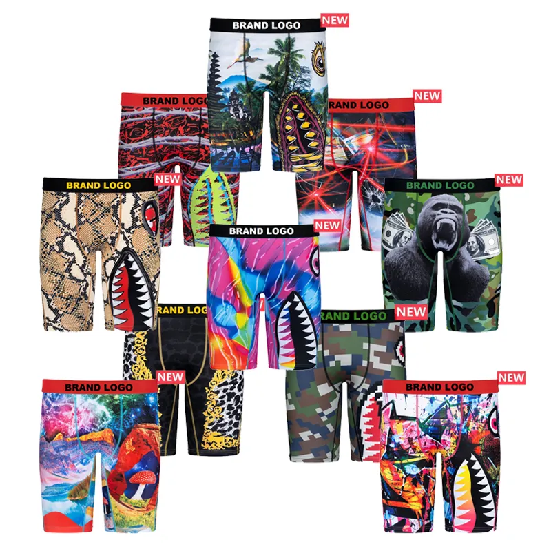 Polyester spandex printed patterns men underwear middle shorts boys sport underpants ethica boxers
