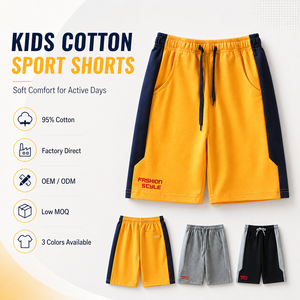 Shorts de sport pour enfants 95 % coton, colorblock, taille élastiquée, décontractés, athlétiques, pour garçons, école, été, vente en gros OEM - Product Image 1