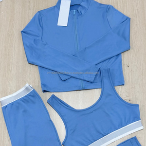 2026 Wholesale Fitness 3 Piece Women Gym Yoga Wear Set along with Workout Seamless Long Sleeve Sports Suit Hoodie Yoga Set - Product Image 4