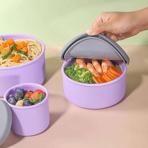 Caja de Conservación de Alimentos de Silicona de Grado Alimenticio, Caja Redonda Personalizada para Conservación de Frutas y Verduras con Tapa, Lonchera Bento - Product Image 3