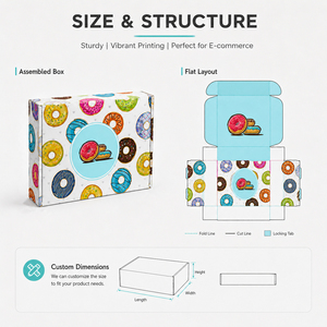 Best Seller Custom Printed Donut Pattern Corrugated Mailer <b>Boxes</b> Food Safe <b>Bakery</b> Gift <b>Boxes</b> With Inner Print Own Factory - Product Image 2