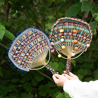 Éventail rond artisanal en textile tissé à la main, art populaire, teinture ethnique, kit de matériaux DIY