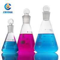 CORDIAL 50-2000ml Flask Kerucut/Erlenmeyer Mulut Lebar/Sempit dengan Tutup Sekrup/Stopper untuk Penggunaan Laboratorium