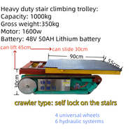 Chariot élévateur à ciseaux sur chenilles 1T (1000 kg) avec batterie au lithium 48V50AH, outil hydraulique pour la montée d'escaliers et le déplacement de charges