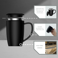 DHPO Tasse à café en céramique de porcelaine écologique avec filtre à thé et couvercle SLS Tasse à poignée jaune pour la rentrée scolaire