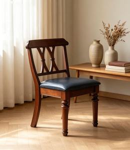 Vintage Mahogany Wood Living Room <b>Chair</b> Traditional Cross-<b>Back</b> Design with Black Leather Seat Modern Design Multi-Purpose - Product Image 5