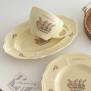 Tasse en céramique jetable style coréen Ins rétro, couleur crème carrousel français, pour petit-déjeuner, lait, jus, café à la maison - Product Image 4